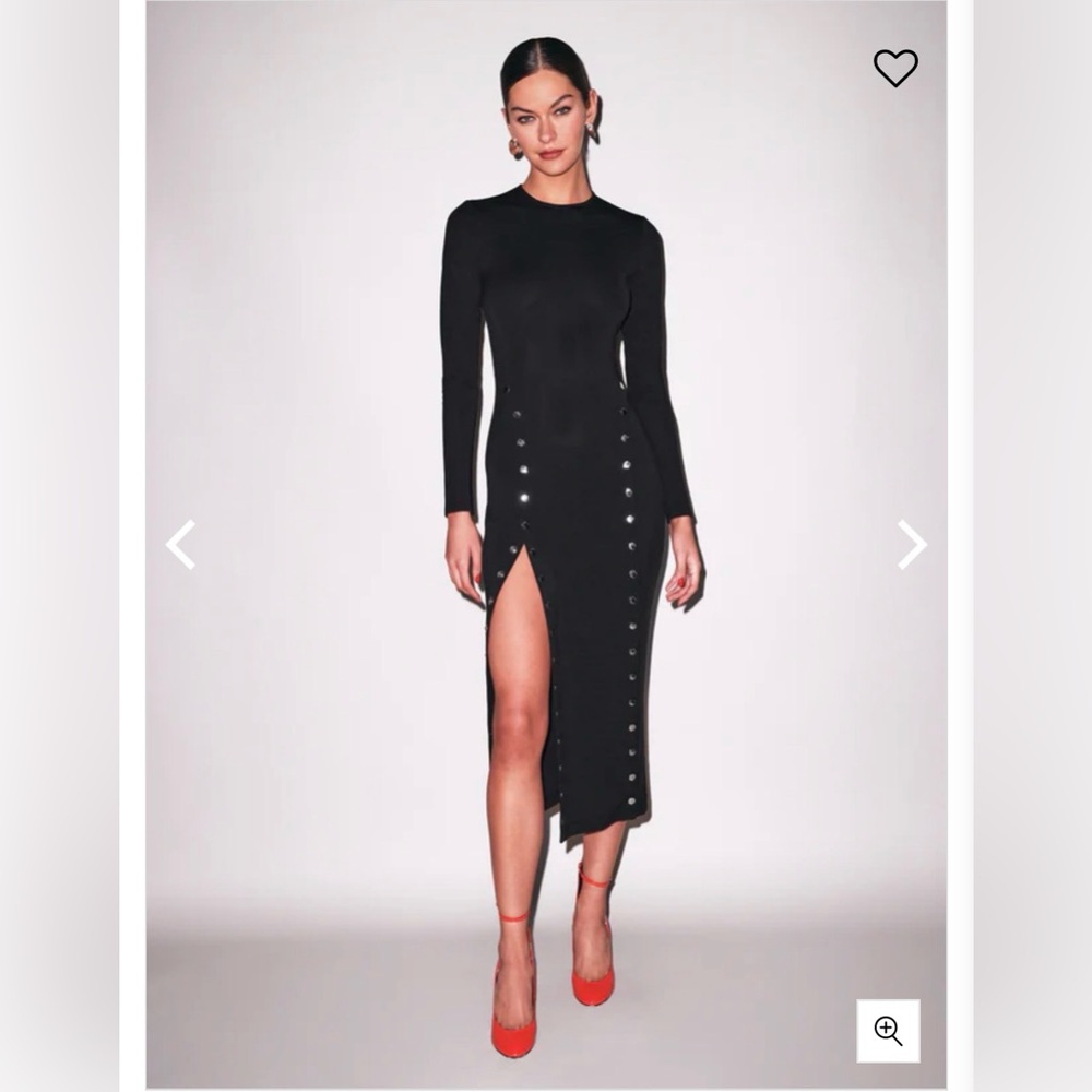 Fleur du Mal Undo Me Dress Black Long-Sleeve with Silver Snap Detail XS NWOT